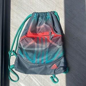 Adidas Red and Gray Drawstring Backpack Sporty Design